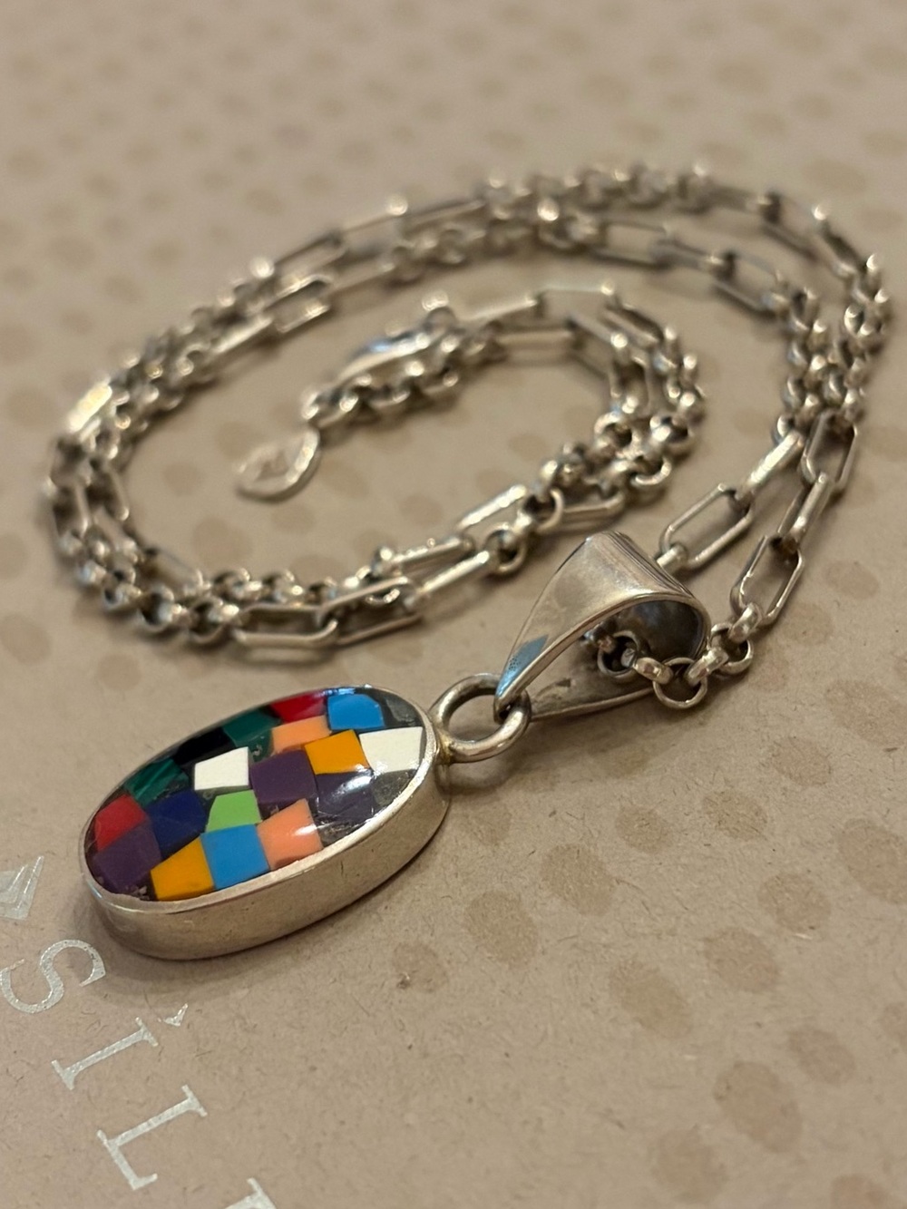 Vintage Silpada Multi-Colored Oval Mosaic Pendant “Timeless” Necklace